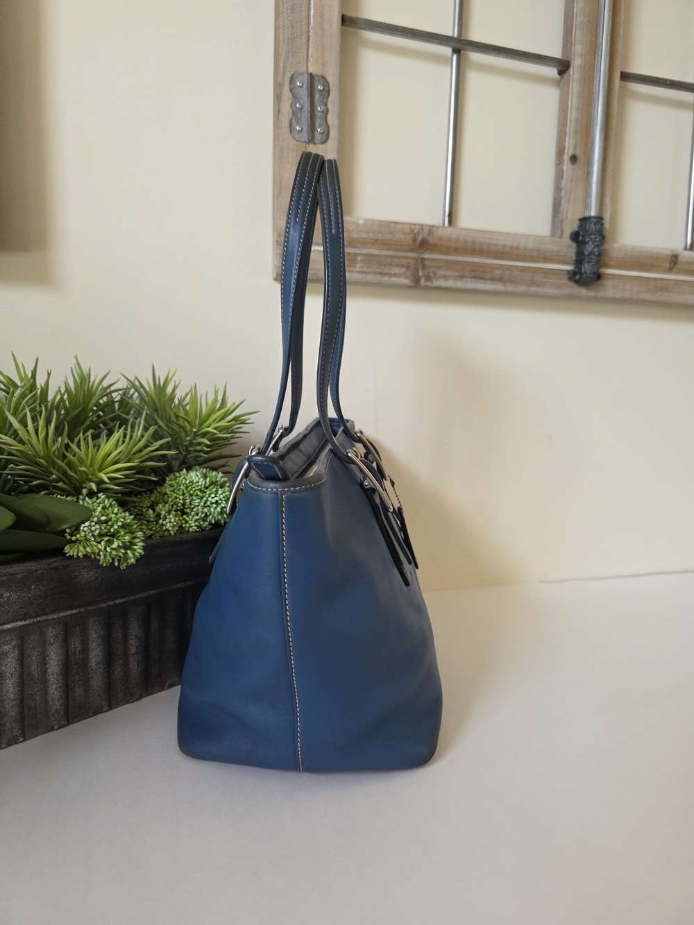 Vintage Coach Legacy Market Tote Cobalt Blue Glove Tanned Leather Shoulder Bag - Picture 6 of 14